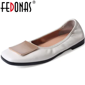 

FEDONAS Vintage Comfortable Women Loafers Women'S Summer Shoes Genuine Leather Low Heels Pumps Concise Metal Basic Shoes Woman