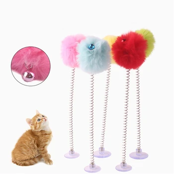 

Funny Cat Toy Colorful Plush Ball with Bells Sucker Cat Teaser Stick Wire Spring Rod Kitten Game Wand Interactive Scratching Toy