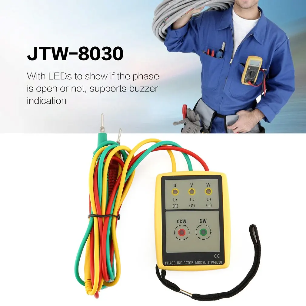 JTW JTW-8030 Портативный 3 чередования фаз метр Цифровой мультиметр присутствие вращаемое измерительное устройство фазоуказатель детектор метр светодиодный зуммер