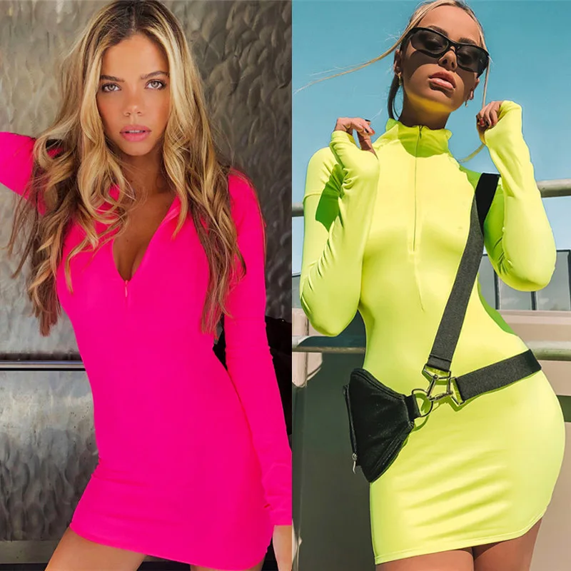 open neck collar bodycon dress