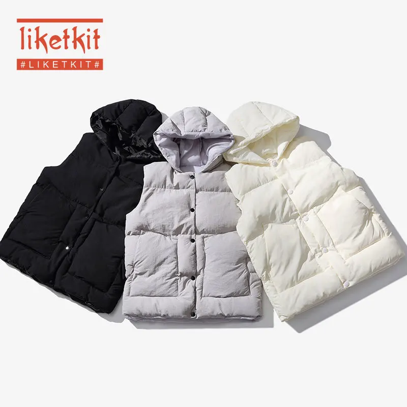 

Liketkit Winter Vest Men Sleeveless Vest Jackets 2019 Male Thick Warm Hooded Overcoat New Solid Color Loose Casual Waistcoat Men