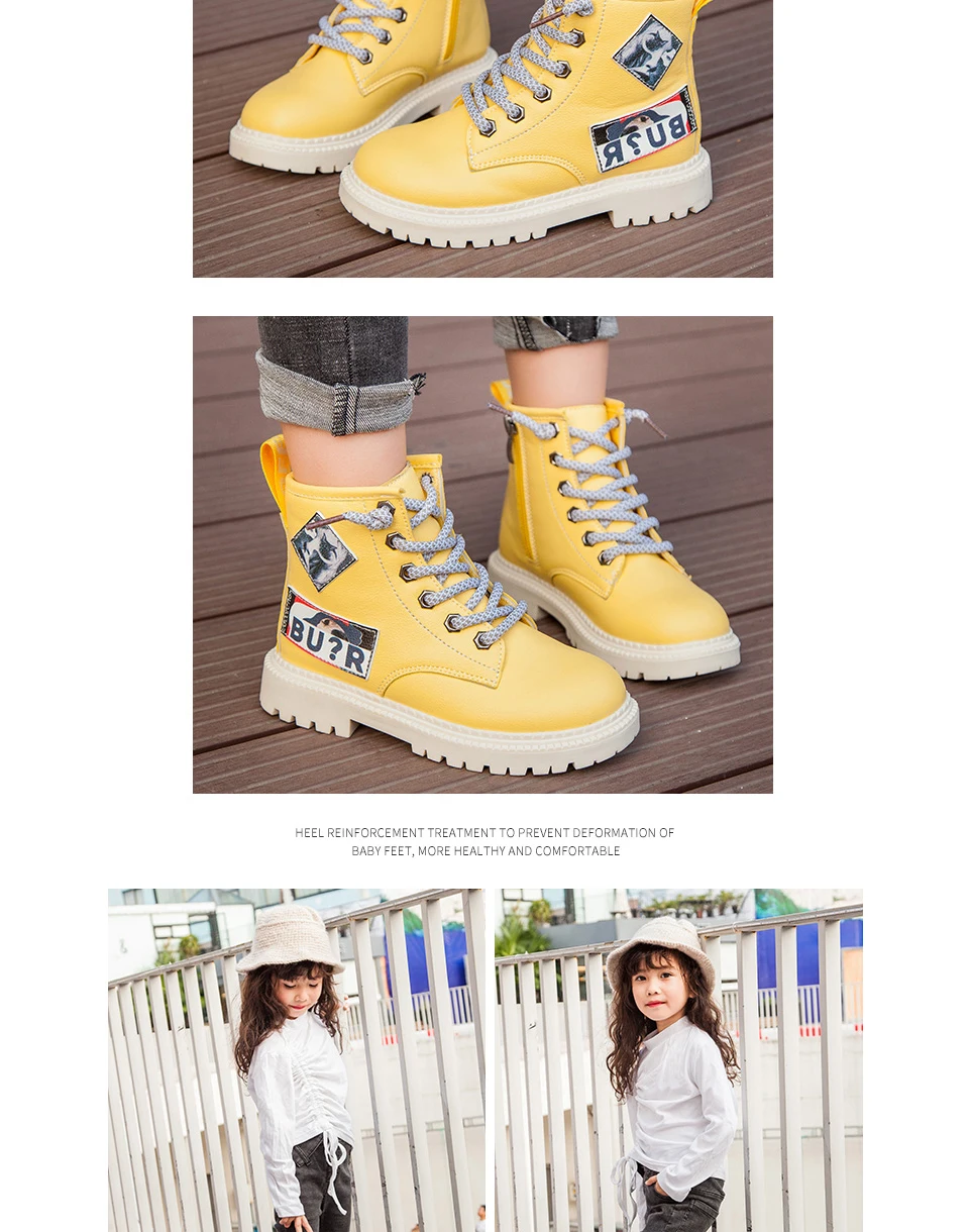 Children Martin Boots PU Leather Waterproof Motorcycle Boots Winter Kids Snow Boots Brand Girls Princess Shoes Boots