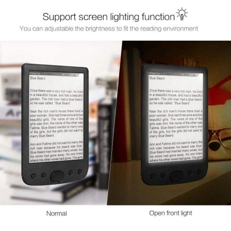 BK 6025 6 Inch E Book Reader 800x600 Resolution E Ink Sn Glare Free with USB Cable PU Cover Built In Light 4GB Memory Storag