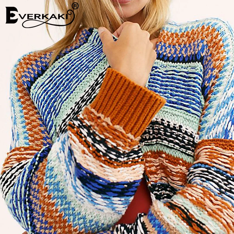 Everkaki, вязанный кардиган, свитер для женщин, Boho, в полоску, винтажный, зимний, для девушек, вязанный, длинный кардиган, кимоно, свитер для женщин