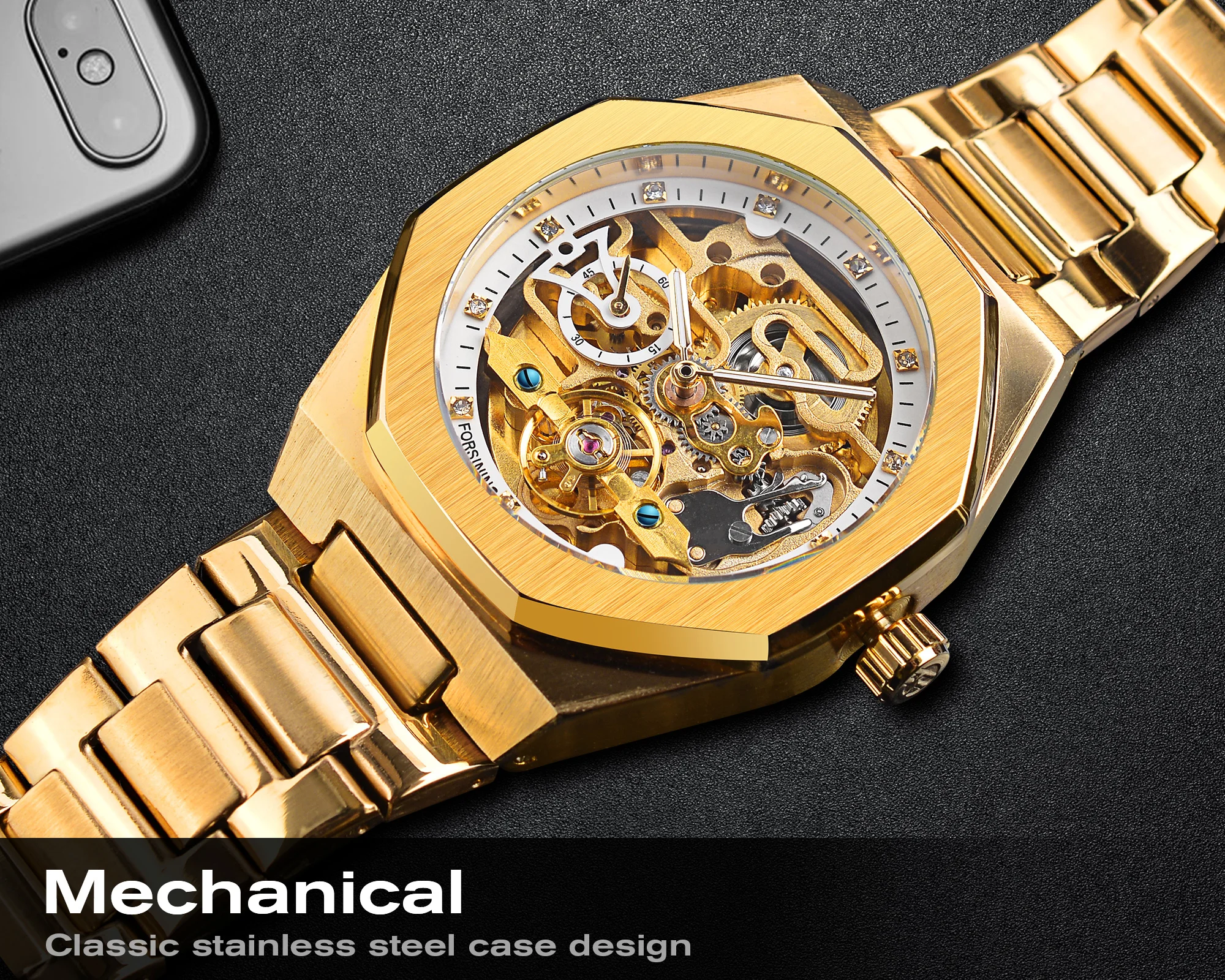 Forsining Golden Mechanical Watch Man Luxury Tourbillon Military Wristwatch Hollow New Men's Fashion Outdoor Watches Luminous_voghion.com