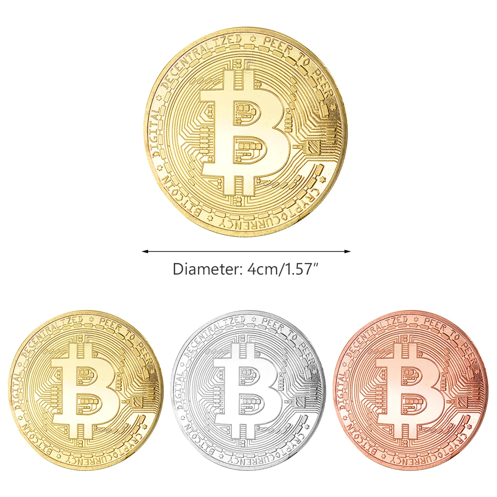 Биткоин физический коллекционный BTC Розовое Золото Посеребренная монета