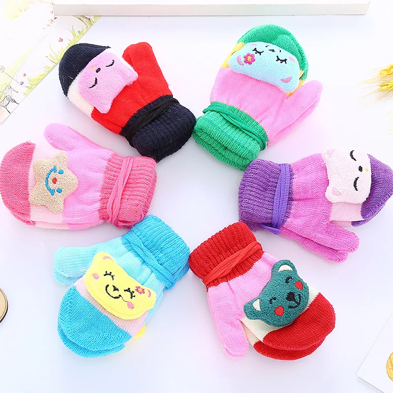 Little bear Модные новые зимние вязаные теплые перчатки для детей от 0 до 3 лет, милые перчатки для детей, детские рукавицы мультфильмы - Цвет: Little bear