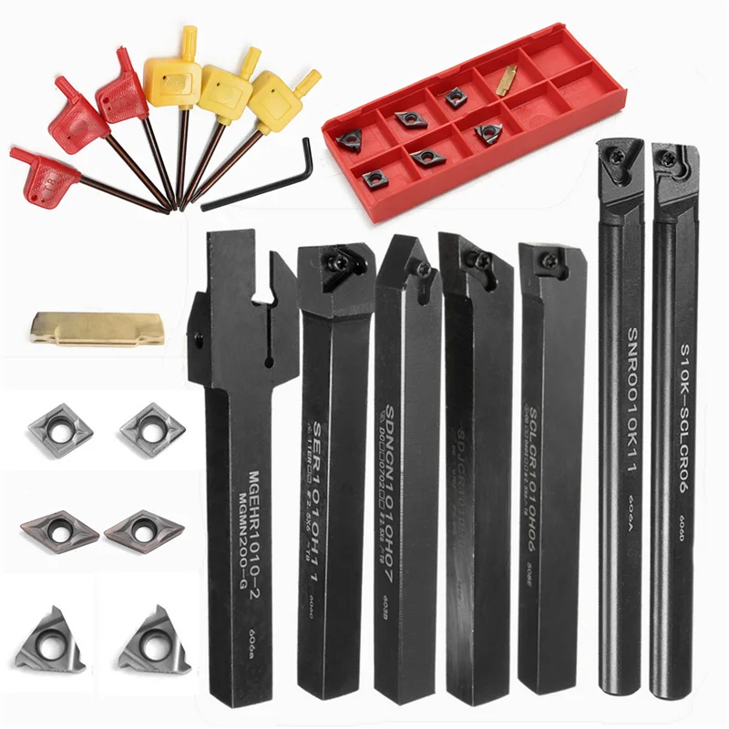 

21PCS DCMT CCMT Carbide Insert 10mm Boring Bar Tool Holder Wrench For Lathe Turning