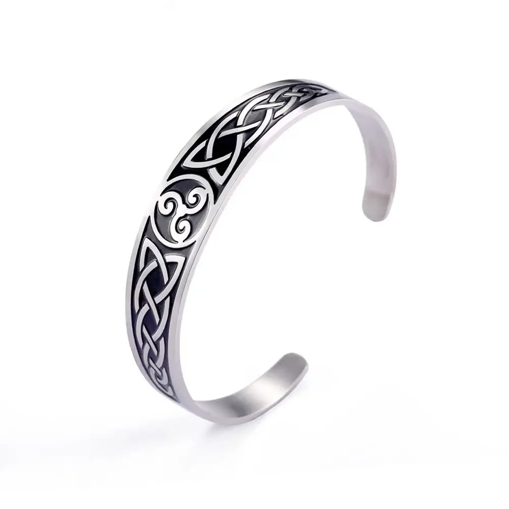 Triskelion 2 Нержавеющая сталь Skyrim Valknut нордические браслеты Triskelion Viking Винтаж Готический Ирландский Узел регулируемые браслеты на запястье для мужчин и женщин - Окраска металла: Triskelion 2