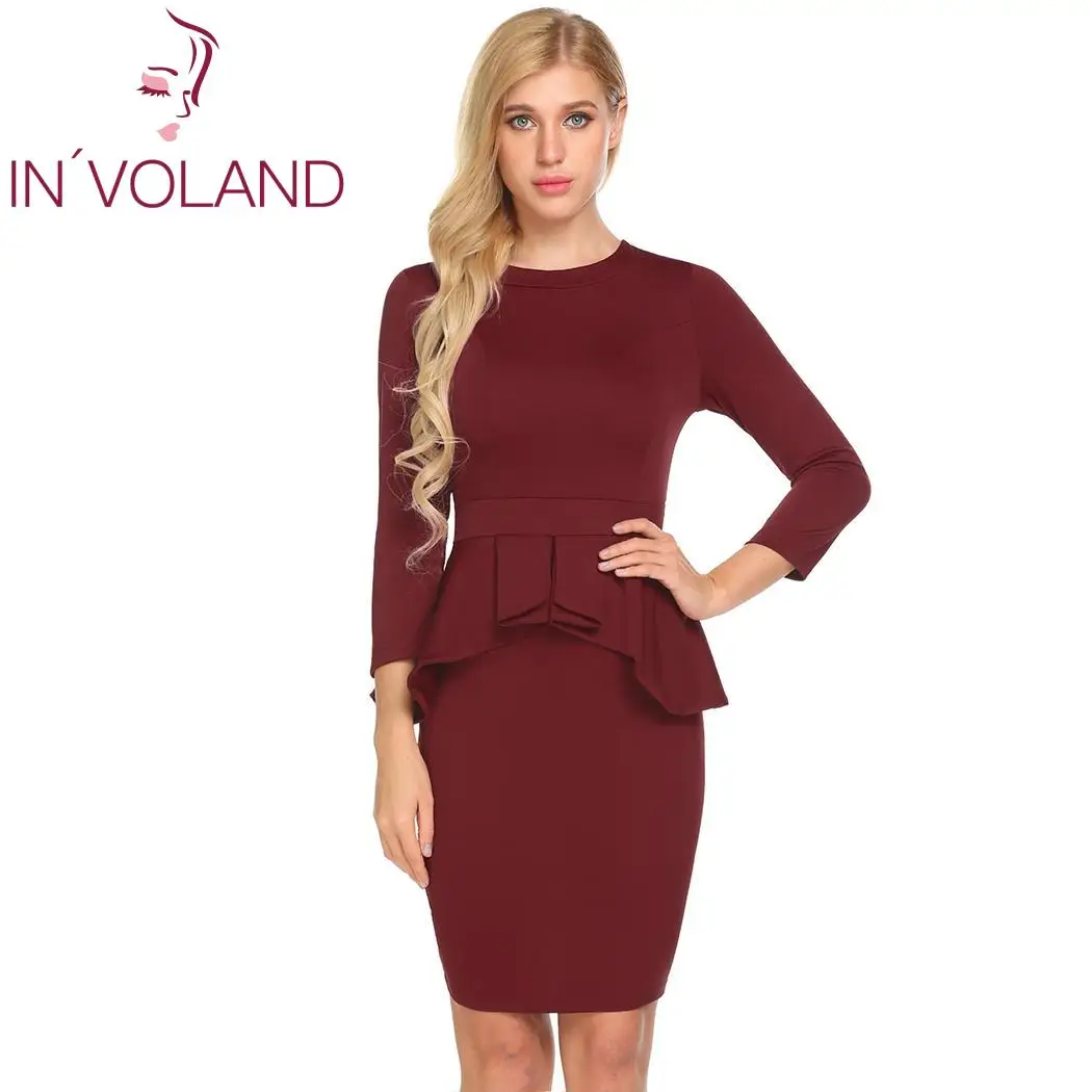 Женское офисное платье карандаш OL для девушек Vestido с круглым вырезом длинным
