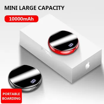 

Mini Power Bank 10000mah Thin Digital Display Fast Charging Portable Charger Round Mirror Powerbank For Iphone Xiaomi