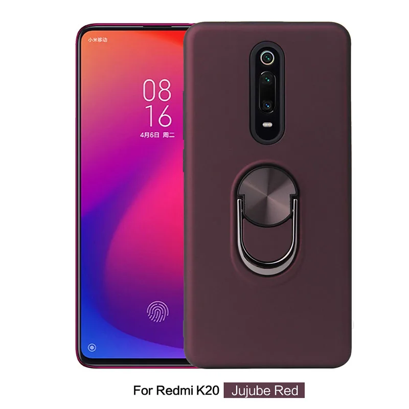 Чехол для телефона для mi Xiao mi CC9E CC9 9T Pro A3 Lite Red mi 8A 8 7A 7 Note 8 7 K20 Pro Супер Ударопрочный металлический чехол с кольцом для автомобильного кронштейна - Цвет: Jujube Red