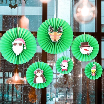 

BITFLY20/30/40cm Christmas decoration tissue paper fan New year hanging decoration Santa Claus,Elk,gingerbread Man paper flower
