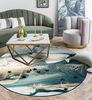 

Art Watercolor Blue Green Abstract Metal Wind Round Living Room Bedroom Non-slip Mat Carpet