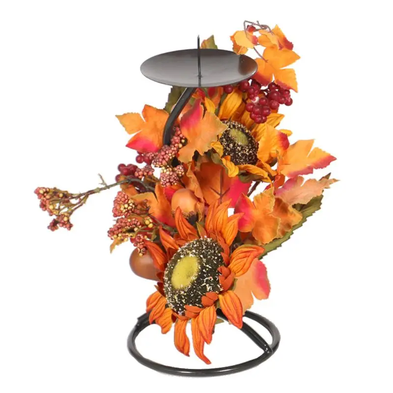 

1PC Simulation Maple Sunflower Candlestick Party Home Decor Wrought Iron Ornaments