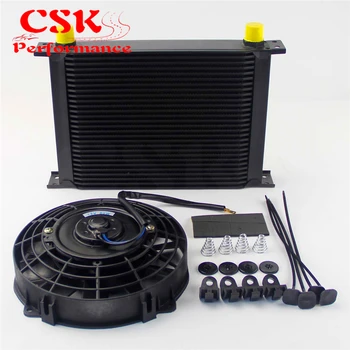 

Universal 28 Row 248mm AN10 Engine Transmission Oil Cooler British Type + 7" Electric Fan Kit Black