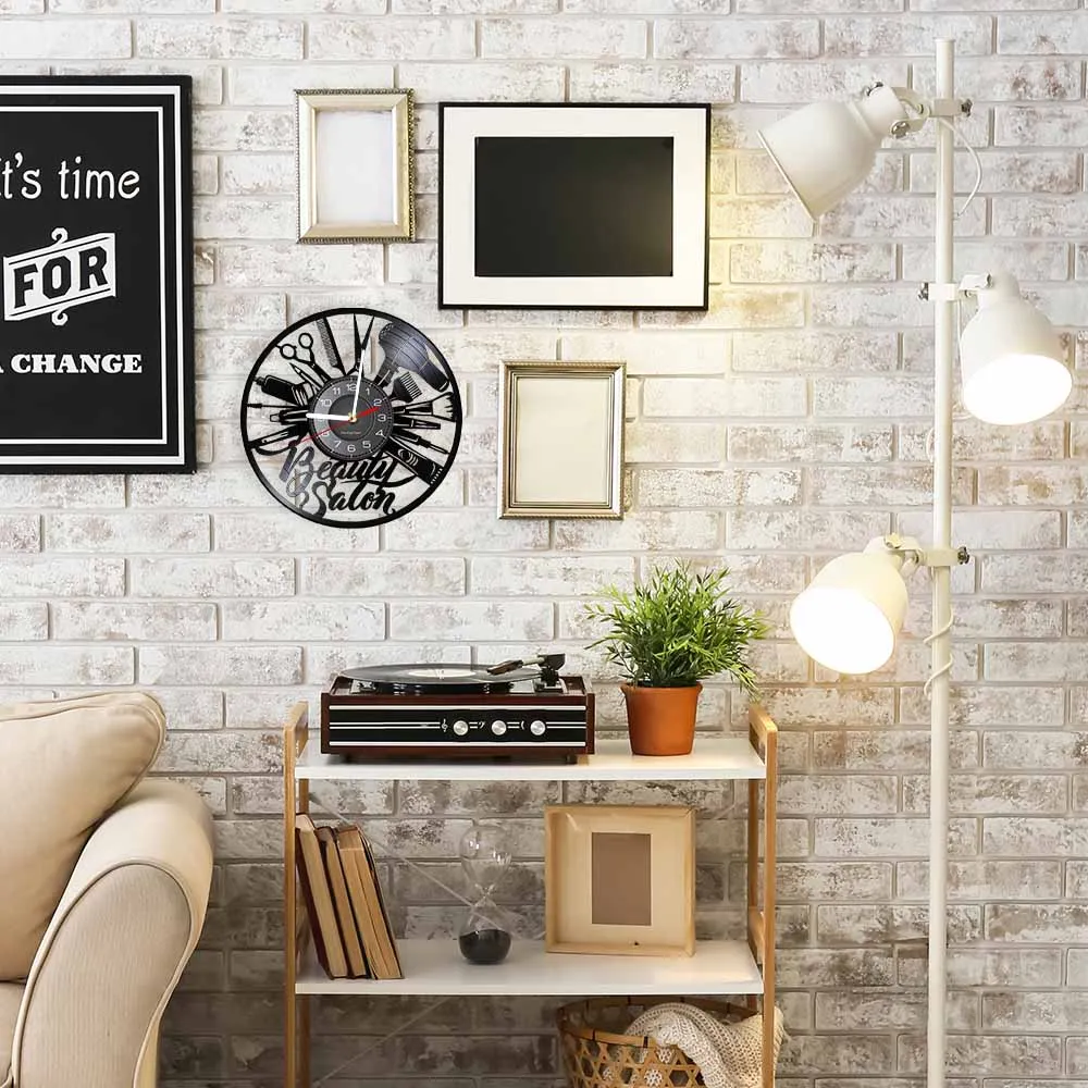 Beauty Salon Vinyl Record Wall CLock Hairdressing Barber Shop Vintage Design Beautiful Parlour Wall Art Decor Technician Gift smart wall clock