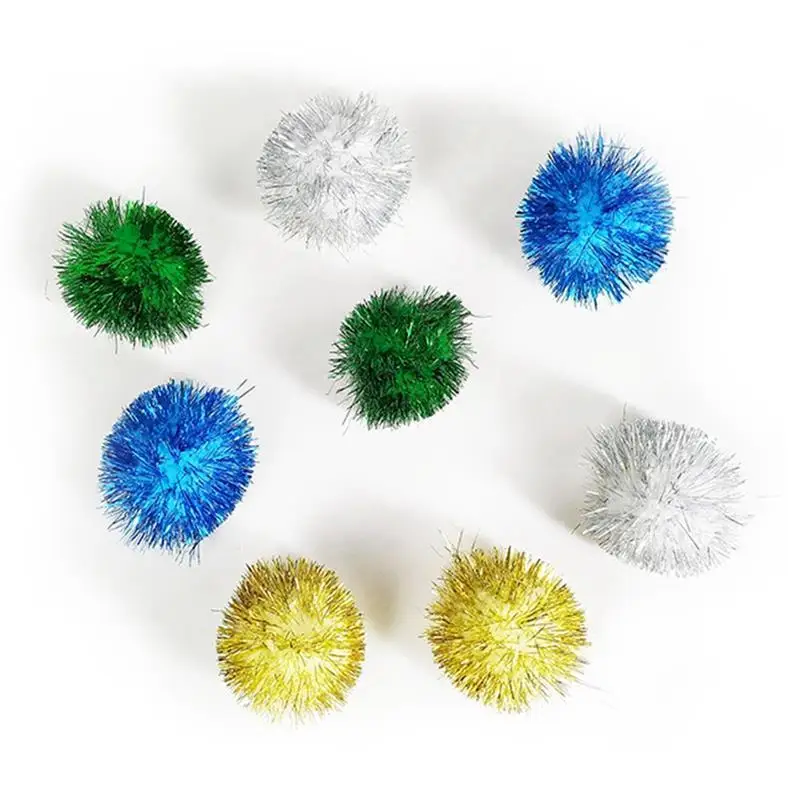 Dorakitten 5Pcs/Set Solid Color Cat Sparkle Balls Toys Glitter Pom Pom Cat Toy Interactive Ball Toys Pet Supplies Random Color