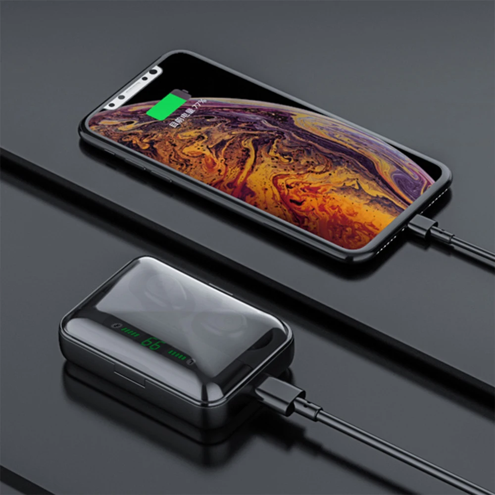 LED Display 1200mA Power Bank Wireless Bluetooth Earphone 5.0 Waterproof Earbuds 5D Stereo Bluetooth Earbuds for All Smart Phone