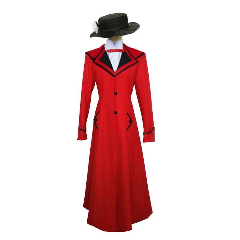 Custimzied Mary Poppins Dress Mary Poppins Cosplay Costume Shirt + Cappotto Rosso + Cappello Guanti Regalo 11