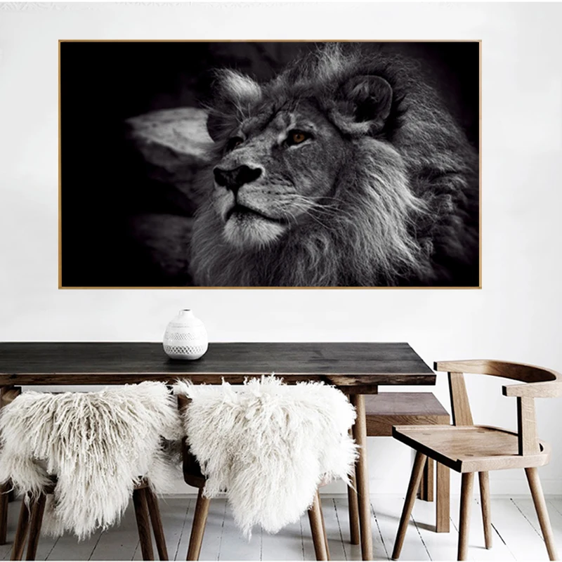 Черный и белый лев рисунок на холсте Плакаты принты Quadros Wall Art Современная