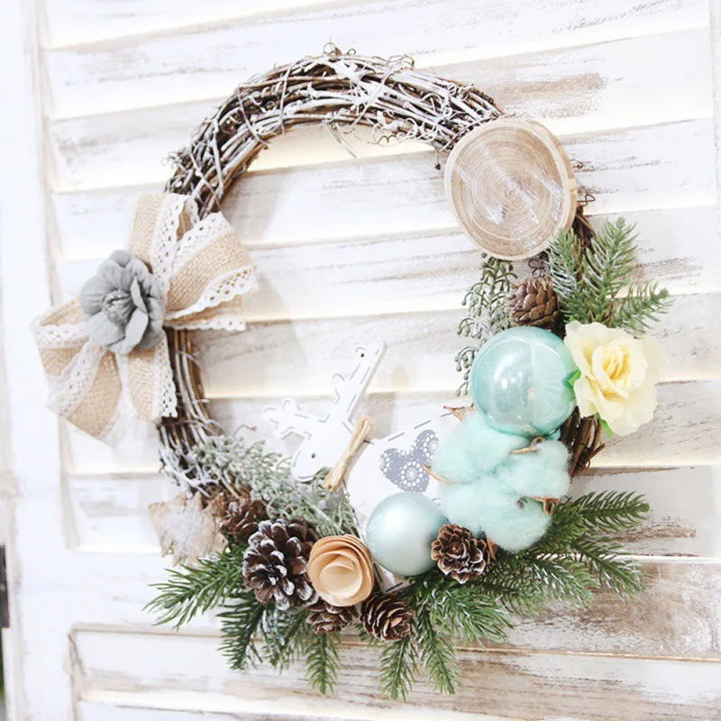 Венок на рождественскую елку Портативный завод ротанга Densifying 25 см; праздничные вечерние аксессуары рождественские украшения Kerst украшения с утолщённой меховой опушкой