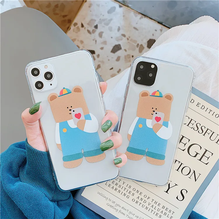 

Korea selfie bear cute Phone Case For iPhone 11 Pro Max XR XS Max X 7 7Plus 8 Plus case silicone cover for iPhone 7 8 plus case