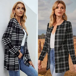 Primavera outono xadrez camisola blazer feminino manga longa solto terno jaqueta senhora do escritório trabalho usa casual retalhos blazers