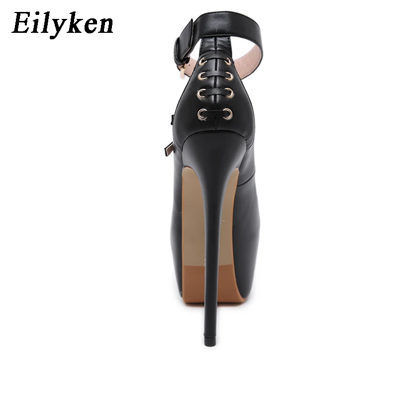 Eilyken женские туфли-гладиаторы высокого качества из мягкой кожи с круглым носком на очень высоком каблуке 17 см; модные туфли-лодочки с ремешком и пряжкой на щиколотке для ночного клуба