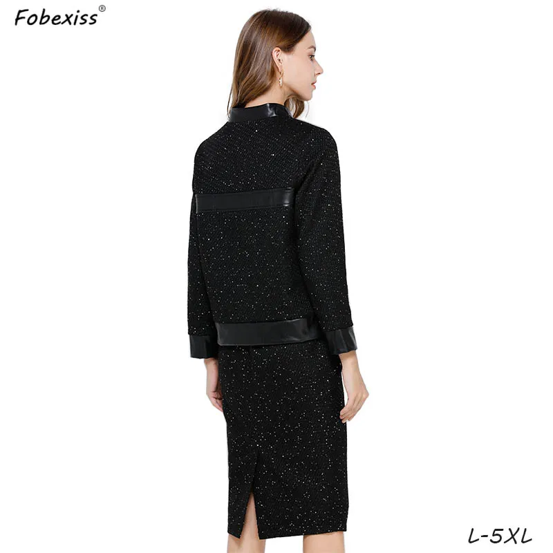 Cheap Black Tweed Skirt Suits 5XL Plus Size Elegant Office Lady Blazers Jackets Midi Pencil Skirt Suits 2020 Autumn Winter Women Suits