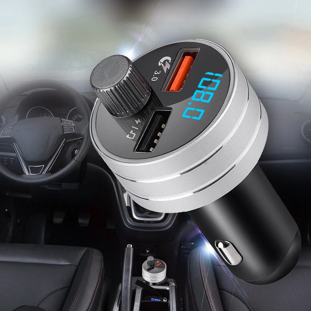 Автомобильное зарядное устройство QC 3,0 Dual USB зарядное устройство Быстрая зарядка Bluetooth USB зарядное устройство с ЖК-дисплеем