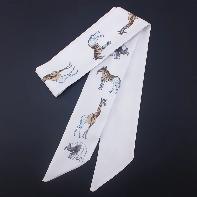 2021 Модный Шелковый шарф для женщин узкие шарфы с лентой и принтом животных Ранняя