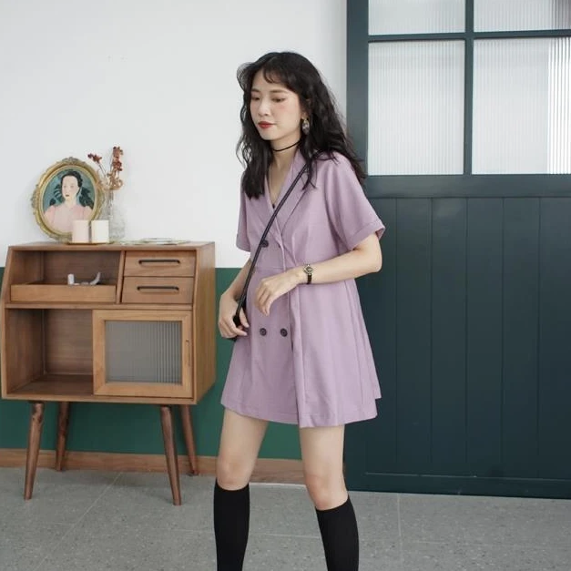 Women Short Sleeve Dress High Quality Button Up Notched A-line Mini Pleated Dresses Sexy All-match Retro Elegant Female Ulzzang semi formal dresses