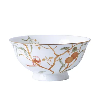 

1PC European Style Tableware Chinese Bone china Soup Bowls Creative Ceramic Ramen Bowl Household Rice Bowl Food Plate Tablespoon