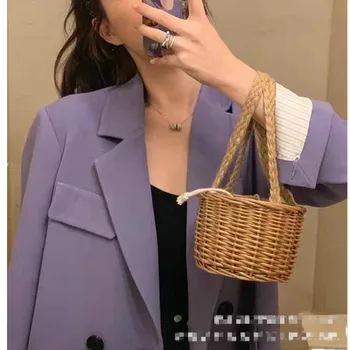 

2020 New Rattan Bag Straw Bag Mini Bucket Bag Summer Candy Box Women's Fashion Handbags Purses and Handbags
