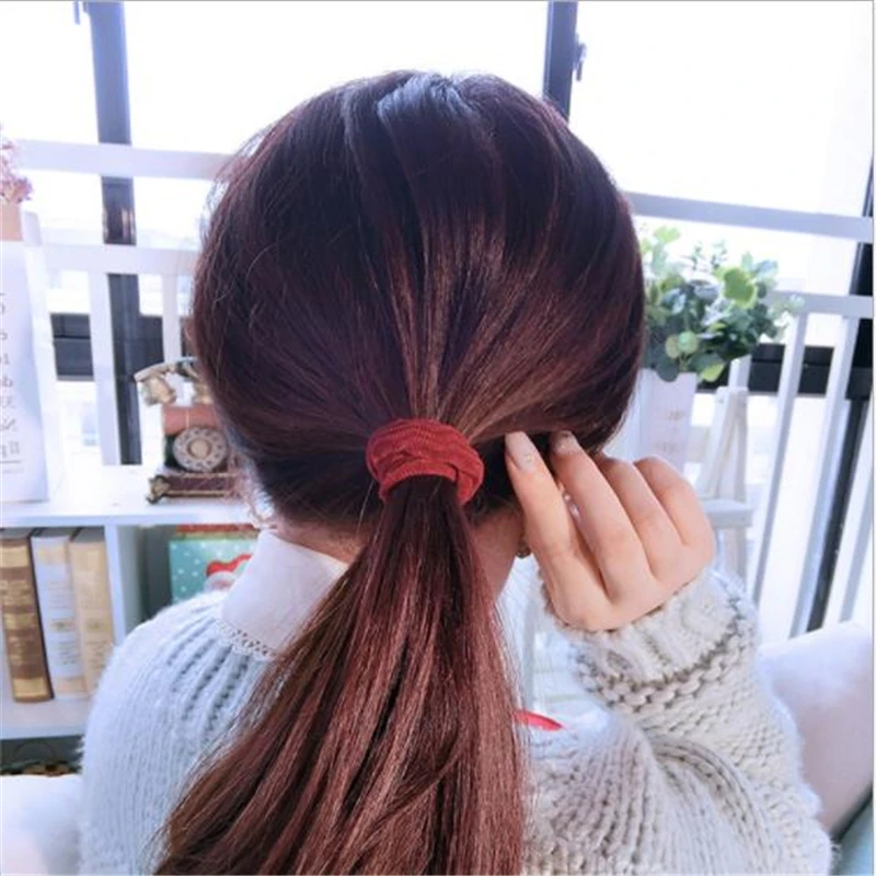 1Pcs Korea Hair Rope Female High Elastic Tie-head Rubber Band Simple Headband Black Seamless Canned Towel Hair Ring