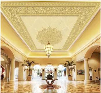 

Custom ceiling wallpaper 3d zenith mural wallpaper Gold three-dimensional relief European pattern border ceiling zenith mural