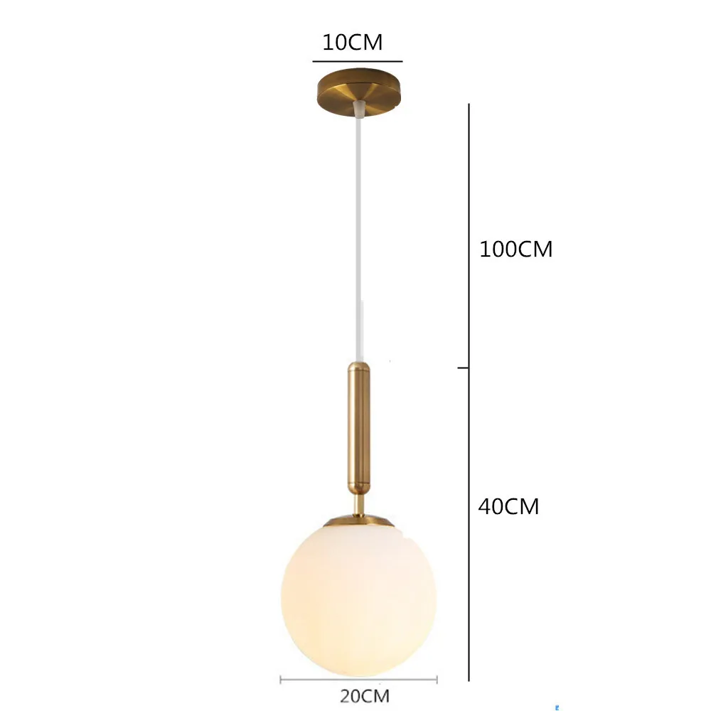 Европейский цветной стеклянный светодиодный светильник для помещений, подвесной светильник, светильник для бара, столовой, спальни, украшенный подвесной светильник, AC110-265V - Цвет корпуса: 20cm gold