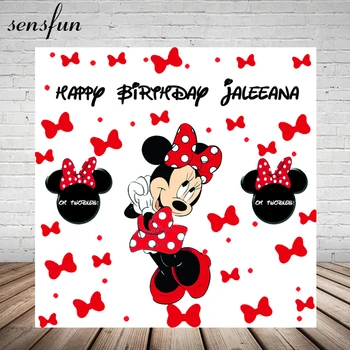 

Sensfun White Theme Cute Red Minnie Little Bows Backdrop For Photo Studio Girls Happy Birthday Photography Backgrounds Custom