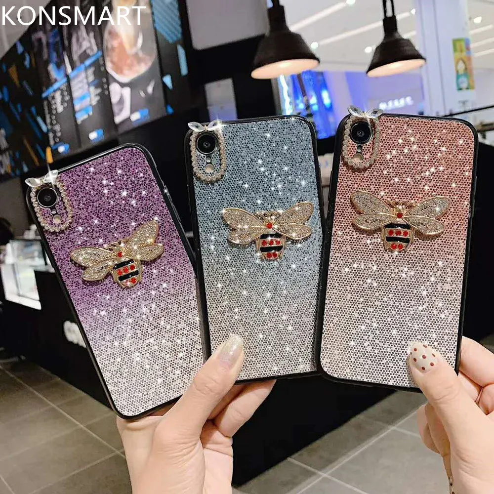 

Shiny 3D Bee Case For Huawei Honor 8X 8 9 10 Lite 7X 8C 9X Pro Honor Play Silione Back Cover Honor V10 V9 Glitter Cases KONSMART