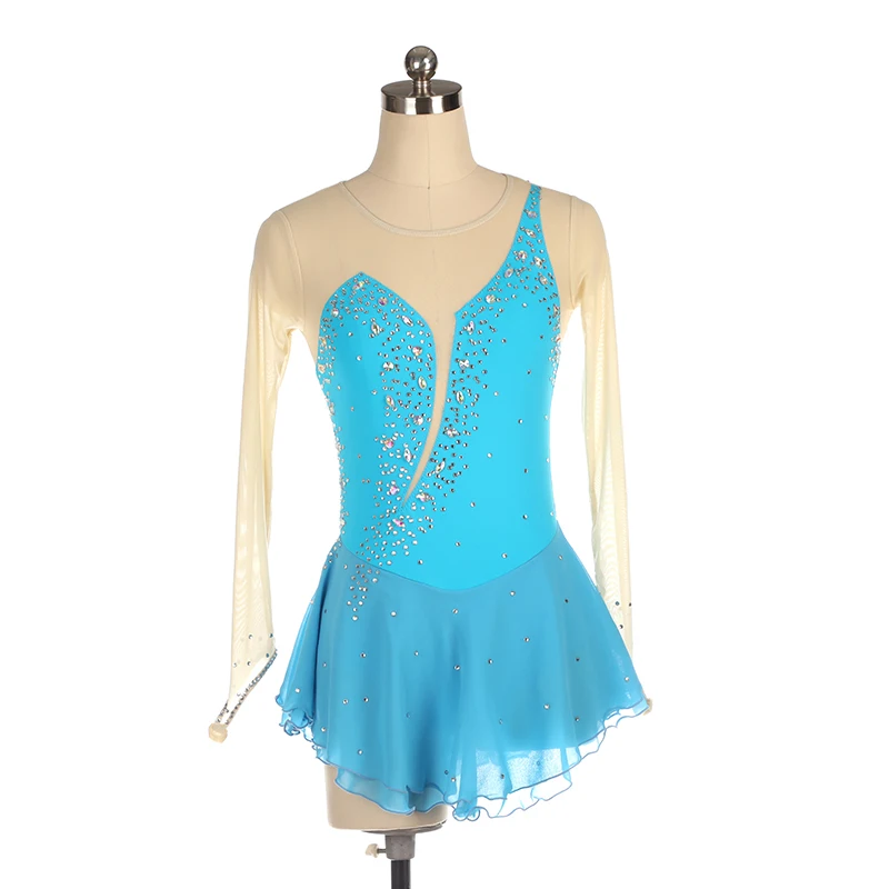 Figure Skating Dress Competition Ice Skating Skirt Girl Women Kids Gymnastics 16 colors Long Sleeve