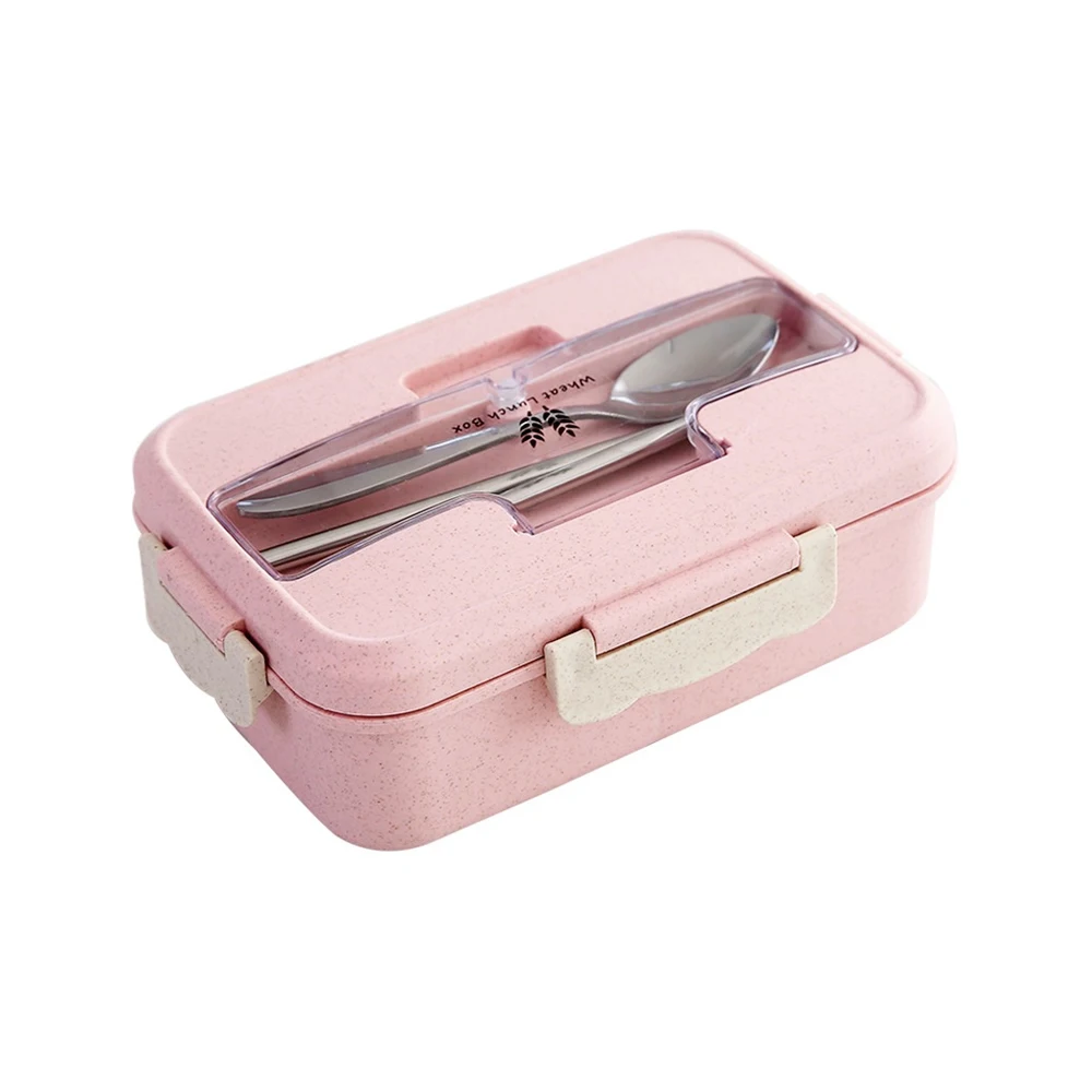 Микроволновый Ланч-бокс столовая посуда контейнер для хранения еды для детей школьная офисная портативная коробка для бенто с ложками и палочками для еды - Цвет: Pink