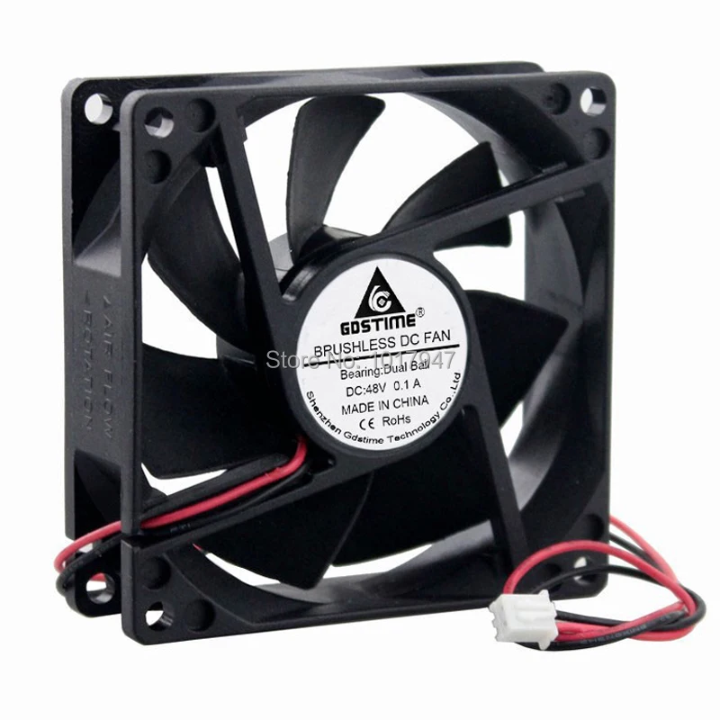 

2Pieces Gdstime 8025 80mm DC 48V Cooling Fan 80x80x25mm 8cm 2Pin Ball Bearing Computer PC Cooler