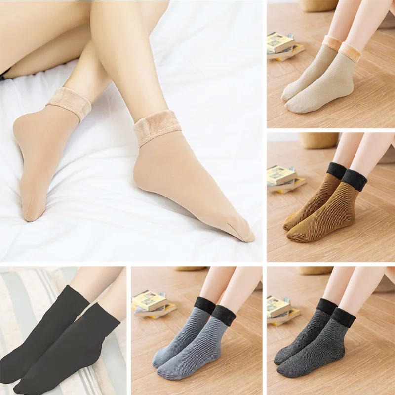 Women Girl Transparent Warm Socks Winter Warm Skin Socks Soft Thick