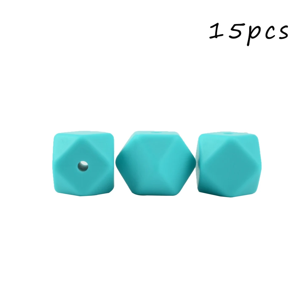 Turquoise LOFCA 15 шт. 17 мм шестигранные силиконовые бусины для DIY Прорезывания Зубов Ожерелье кулон Силиконовые Прорезывания Зубов Бусины пищевого класса прорезывание зубов - Цвет: Turquoise