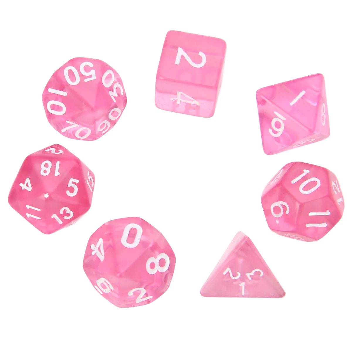 7Pcs/set Pink Translucent Polyhedral Dices with Bag For DND RPG D4-D20 Funny Drinking Dice Set