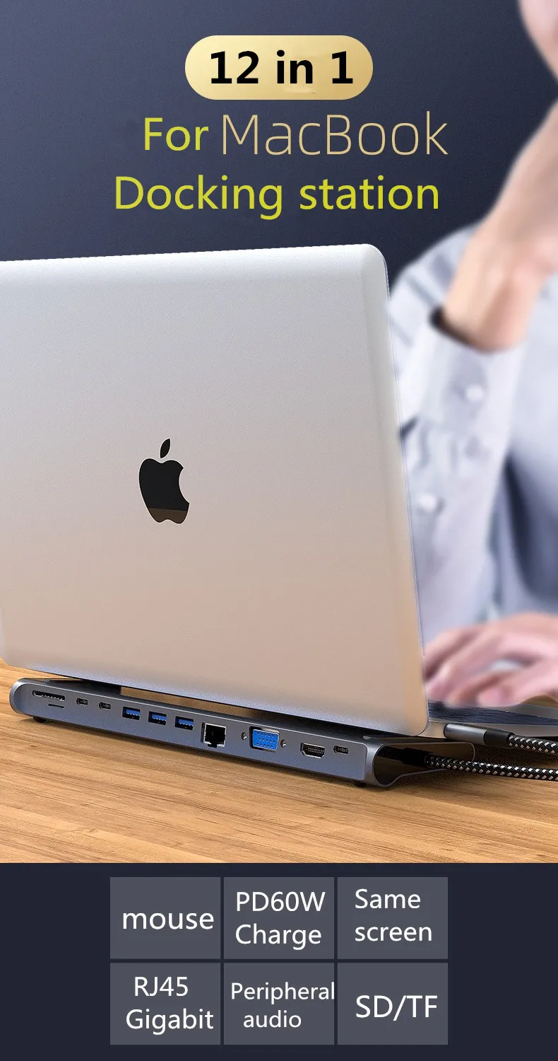 Bakeey 12-в-1 Тип usb-C концентратор HDMI RJ45 Мульти USB 3,0 Мощность адаптер для MacBook Pro док-станции для samsung huawei ноутбук
