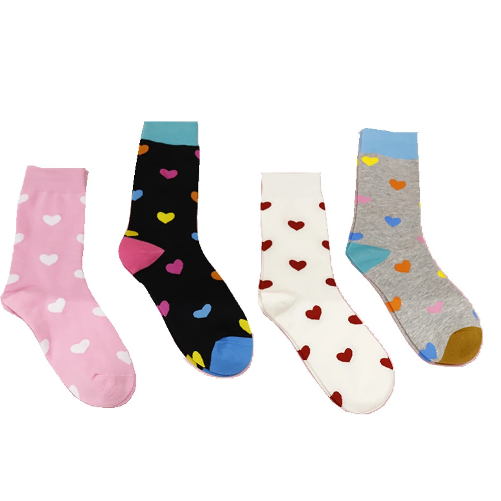 1 пара, милые короткие носки с принтом сердца, женские длинные дышащие повседневные хлопковые удобные носки