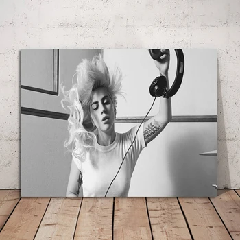 

Wall Art Pictures Canvas Black and White Posters Home Decoration The Famous Singer Lady Gaga Painting HD Printed Photo Framework