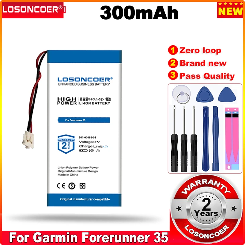 

0 Cycle 100% New 300mAh Battery For Garmin Forerunner 35 361-00086-01 Accumulator 3.7V Replacement Batterie 2-wire Plug